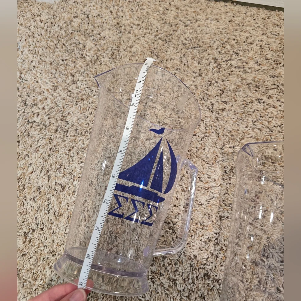 Clear Pitcher Set with Sigma Sigma Sigma Sailboat Design Tri-Sigma Sorority - Picture 11 of 11